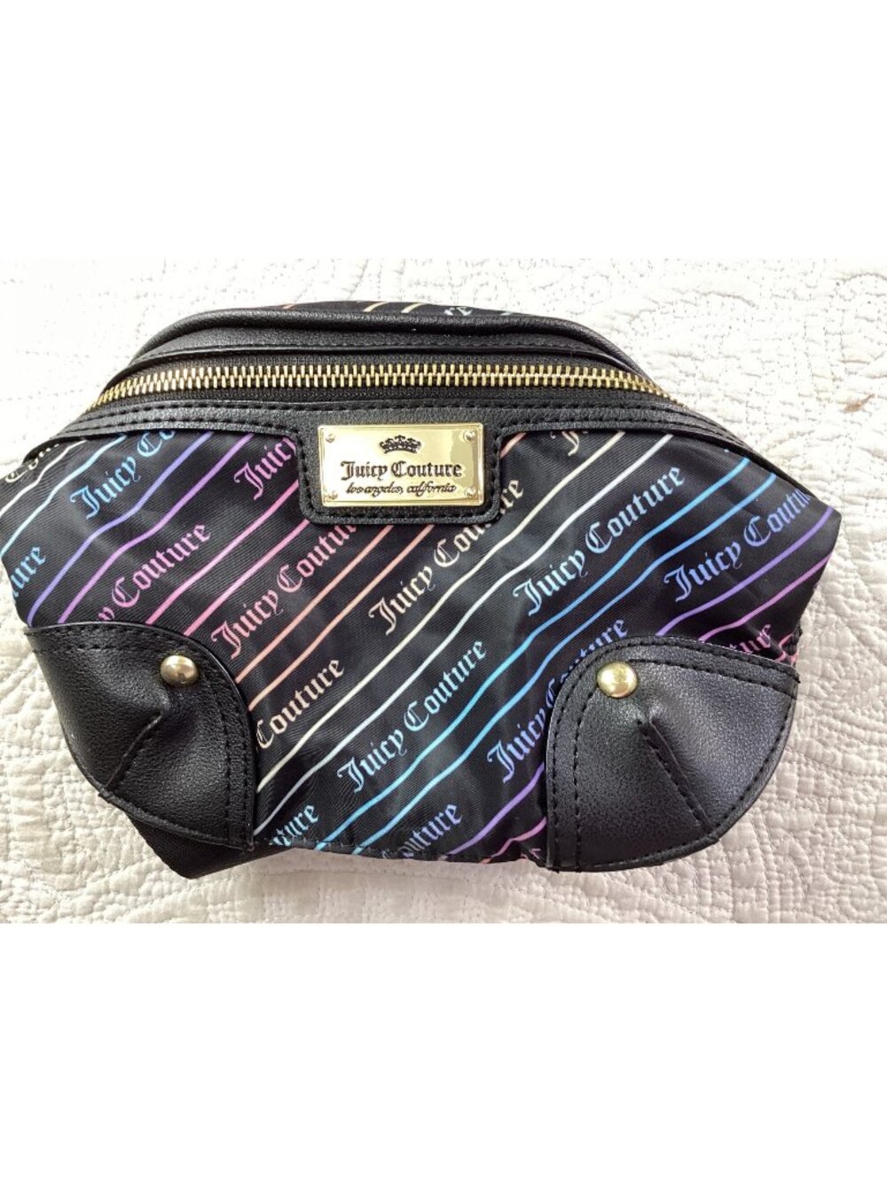 Juicy Couture Multicolor Striped Logo Fanny Pack Waist Bag With Gold Accents